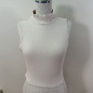 Reformation Sheryl Ribbed Mockneck Sleeveless Crop Top Bone M Capsule Scandi